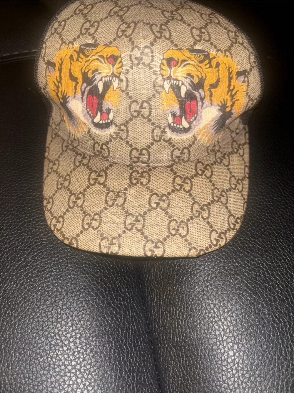 Gucci Beige/Brown GG Supreme Baseball Cap with Tiger Patches